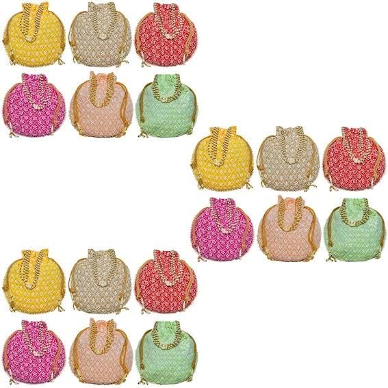 Image of Women Potli Bags | Zari Embroidered Silk With Drawstring | Traditional Return Gifts for Mehandi, Haldi, Baby Shower, Wedding, Sangeet, Seemantham