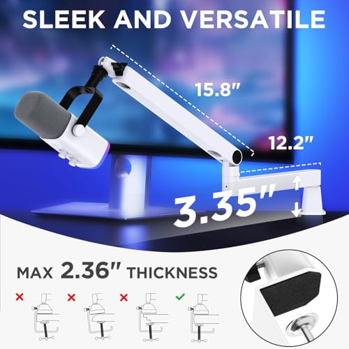 Image of InnoGear 2026 Upgraded Microphone Boom Arm, Magnetic Cable Management Low Profile Mic Stand 360 Rotatable Desk Mount for Fifine AM8 K669B Blue Yeti HyperX QuadCast SoloCast AT2020, White