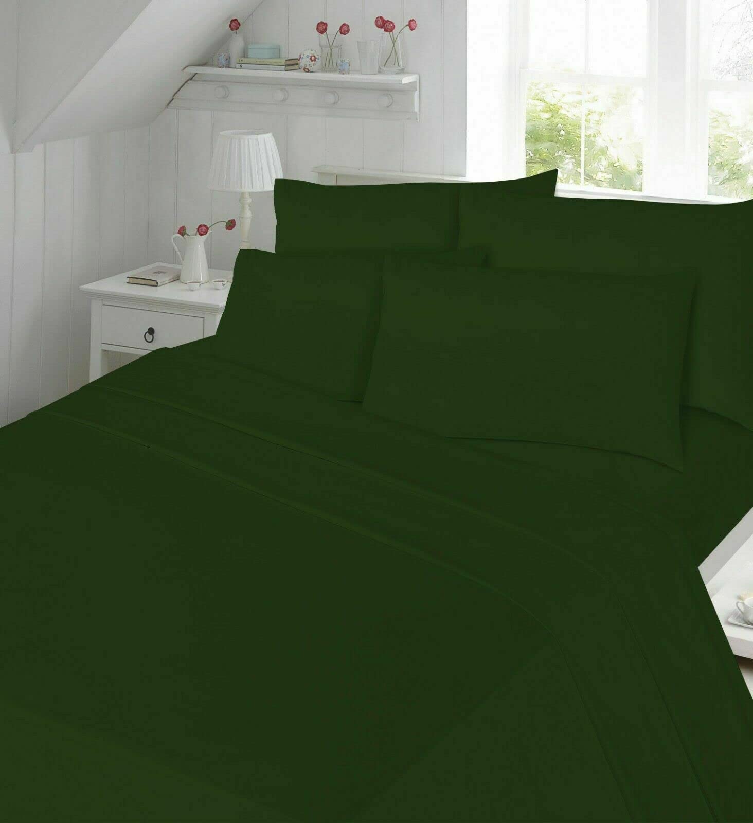 POSHLIVING Dark Emerald Green Double Flat Bed Sheets Plain Polycotton Percale Quality 180 Thread Count Super Soft Touch Top Sheet Smooth Beddings Easy Care (Double)