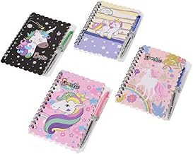 KARIC Spiral Diary with Pen | Set of 4 | Cute Cartoon Character Designs | Unicorn Theme | Kids Birthday Return Gifts | Party Favors | School Supplies | Stationery Set for Children