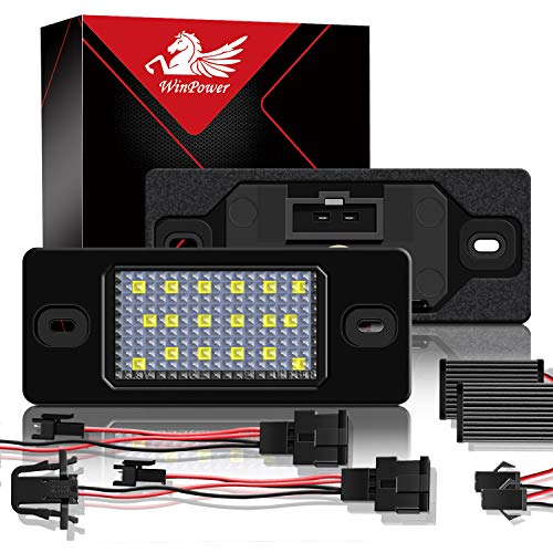 WinPower LED Éclairage plaque immatriculation auto ampoules super brillant CanBus Pas d'erreur 6000K xénon blanc froid 18 SMD Feux arrière pour Prosche/Touareg/Tiguan/Golf/Passat ect, 2 Pièces