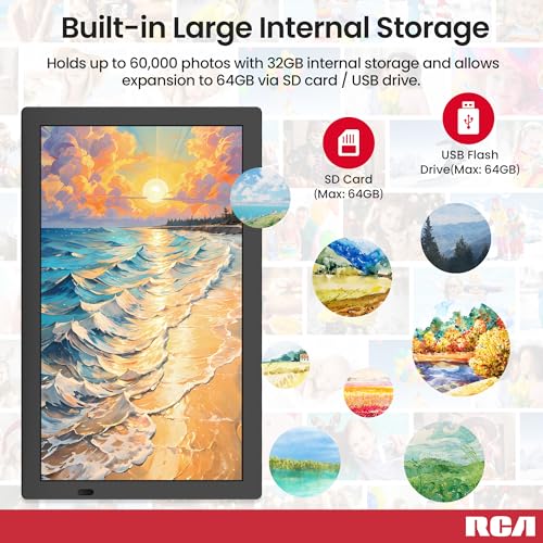 Image of RCA 21.5 inch Large WiFi Digital Picture Frame Electric Uhale Frames with Remote Control 32GB Memory, 1920 X 1080P FHD IPS No Touch Screen, Support Wall Mount, Auto Rotate, Instantly Share Photos Videos