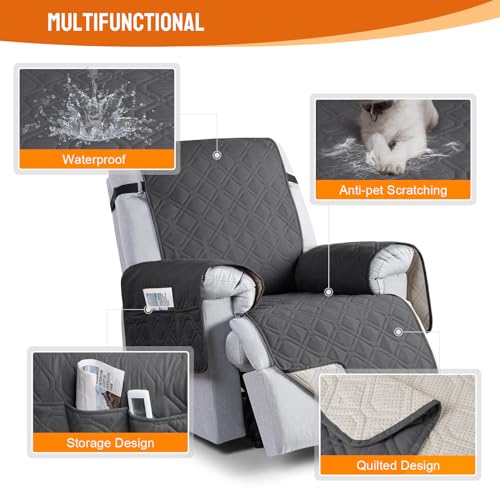 Image of VANSOFY 100% Waterproof Recliner Chair Covers, Recliner Cover Non-Slip Dog Chair Cover Furniture Protector Washable Slipcover with Pocket, Elastic Straps for Pets, Dogs(Charcoal Gray, 30 inch)