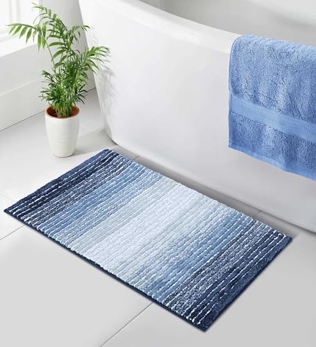 Image of Obsessions Soft & Plush Bath Mat | Quick Dry, Stain & Skid Resistant | Luxuriously Soft, Long Lasting Color | TPR Latex Backing, Size 50x80 cm, Light Blue & Dark Blue