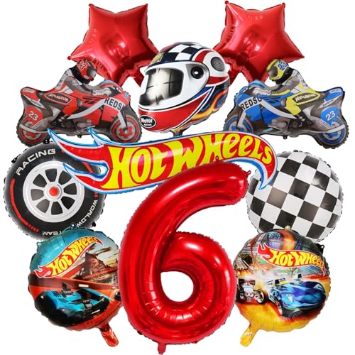 Cars geburtstagsdeko, 11 PCS Rennwagen Folienballons 6 Jahre Junge Helm, Rennauto Ballons, Motorrad, Schwarz-weiß karierte Rennauto Folienballons Set Cars geburtstagsdeko, 11 PCS Rennwagen Folienballons 6 Jahre Junge Helm, Rennauto Ballons, Motorrad, Schwarz-weiß karierte Rennauto Folienballons Set