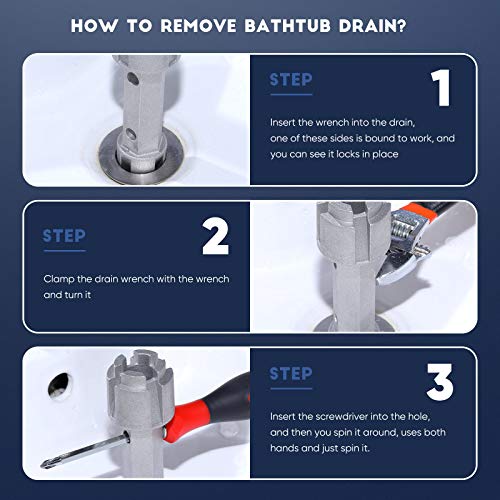 Tub Drain Wrench Tub Dual Ended Drain Wrench Drain Remover Tool Zinc Alloy Wrench for Bathroom and Bathhouse