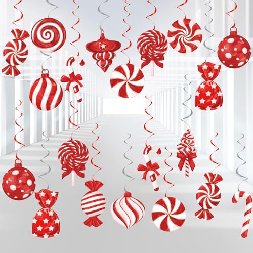 YQUQWN 48 PCS Christmas Peppermint Candy Hanging Decorations NO DIY Candyland Christmas Decorations Christmas Birthday Party Supplies Christmas Hanging Decor Christmas Party Favors Christmas Signs