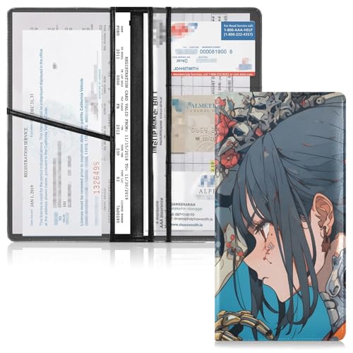 Car Registration and Insurance Holders Samurai with Skull Print, PU Leather for License Documents Cards