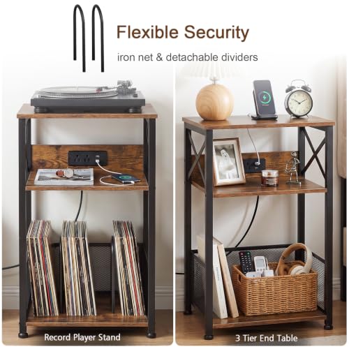AMHANCIBLE Record Player Stand with Charging Station and Vinyl Storage #TOP20
