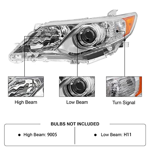 Alziria Headlight Assembly Compatible With 12 2012 Camry 13 2013 Camry 14 2014 Camry 2012-2014 12-14 Toyota Camry L/Le/Xle/Hybrid Le Xle Passenger And Driver Side (Chrome Housing Amber Reflector) #TOP1