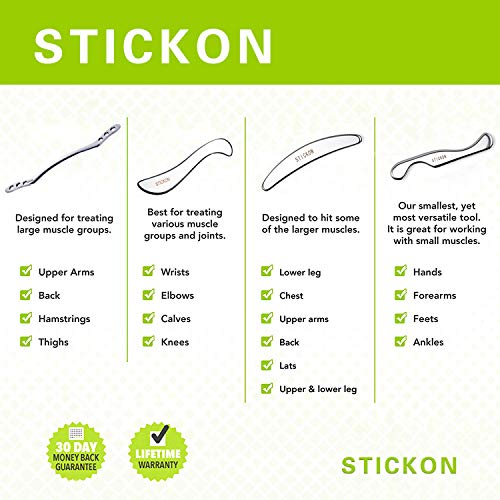 Image of STICKON Stainless Steel Gua Sha Scraping Massage Tool Set IASTM Tools Great Soft Tissue Mobilization Tool (J Shape)