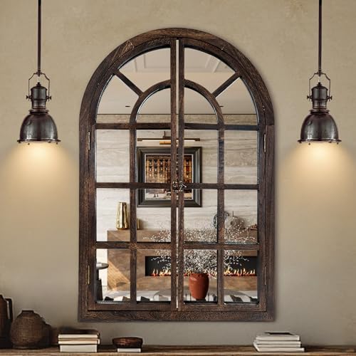 AMOISE Arched Wall Mirror with Window Pane Design 38 x