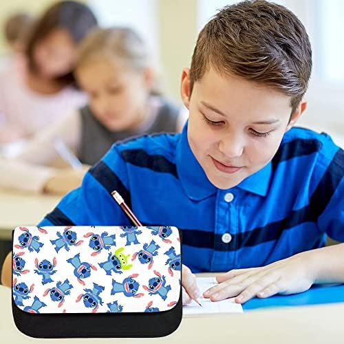 Pencil Case, Cartoon Pencil Case, Lilo & Stitch Pen Case, Cartoon Large Capacity Pen Case, Stationery Desk Organizer with Zipper, for School & Office Supplies ( White )