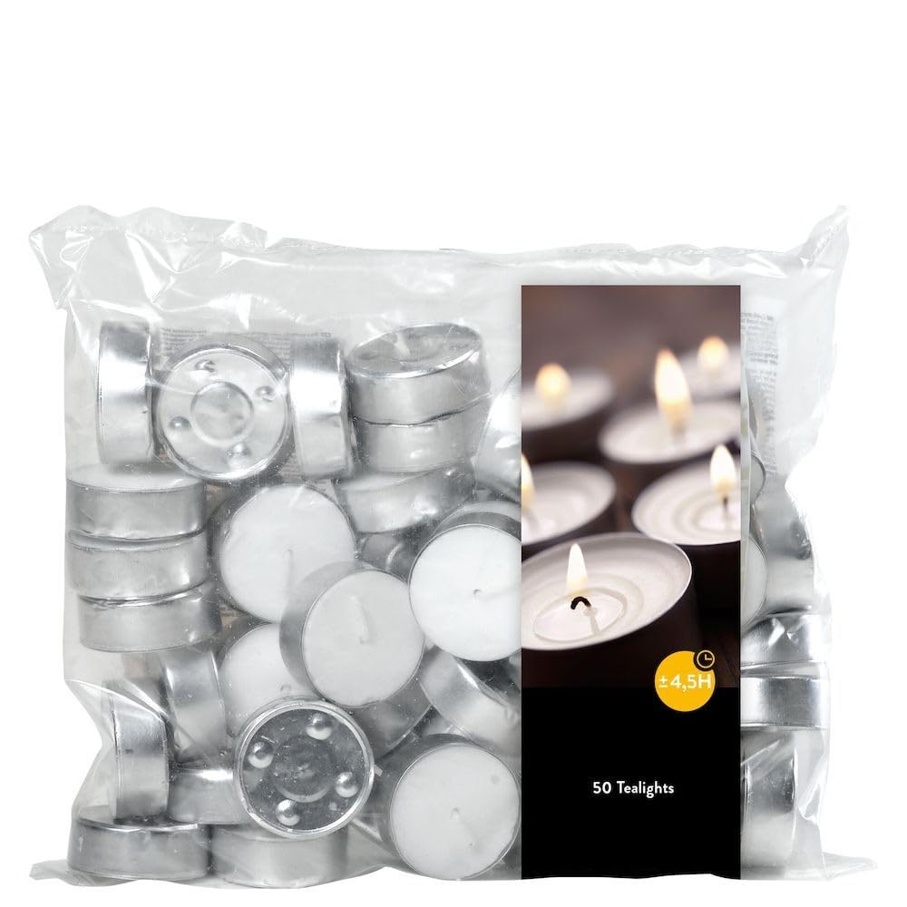 Velas de té (2 paquetes de 50 unidades, 2 bolsas de 100 velas de té), tiempo de combustión: 4,5 horas, sin hollín, para portavelas, vasos de velas, lámparas aromáticas, candelabros y portavelas –