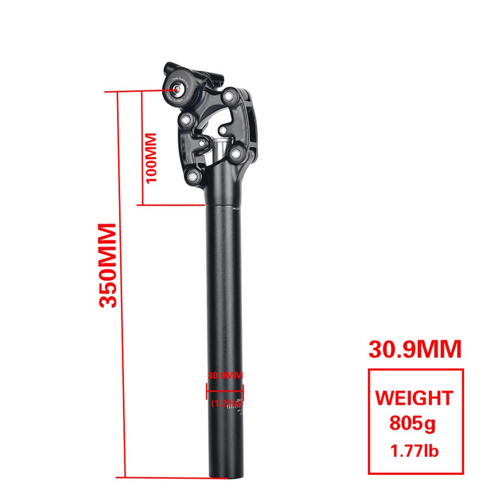 Shock - Tija para sillín de bicicleta, 350 mm x 27,2/30,9/31,6 mm, suspensión de bicicleta, tija de sillín de viaje, resistente a los golpes, tubo de tija de sillín de bicicleta de montaña de
