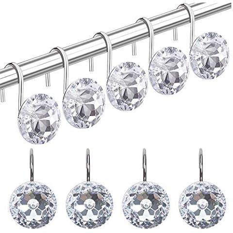 TOAOB 12 Stück Edelstahl Duschvorhangringe Acryl Kristall Duschvorhang Haken Transparent Strass Cover