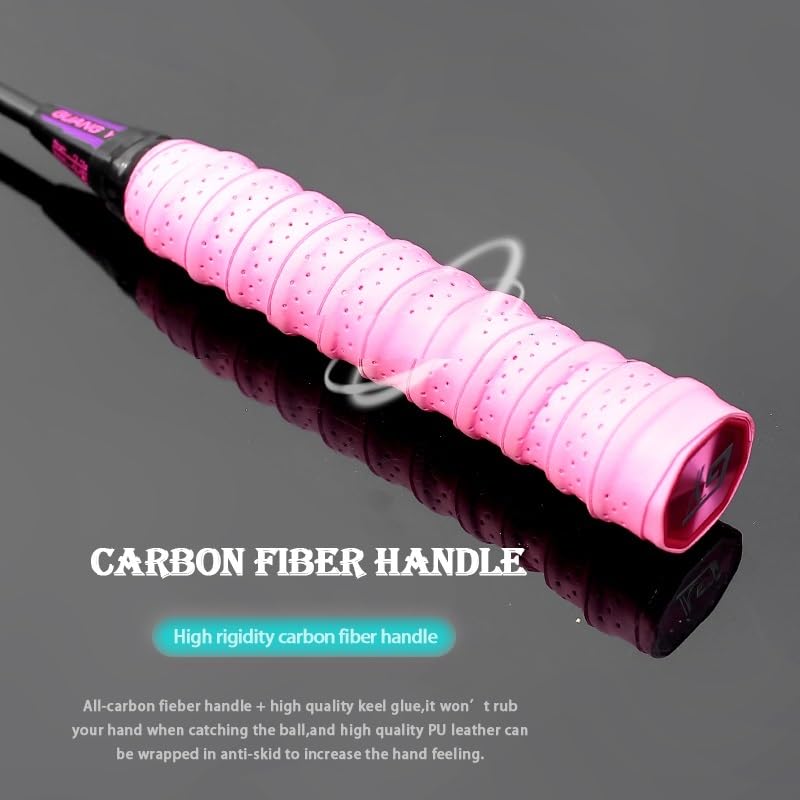 Badminton Set Racchette da Badminton Professionali in Fibra di Carbonio, Corde, Racchetta Ultraleggera con Borse, Sport velocità for Adulti(Pink)