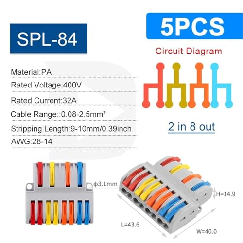 Conectores eléctricos rápidos SPL-84 de inserción a presión para cables de automoción 5 uds 2