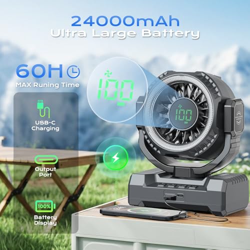 24000mAh Camping Fan, Portable Rechargeable Fan - image 4