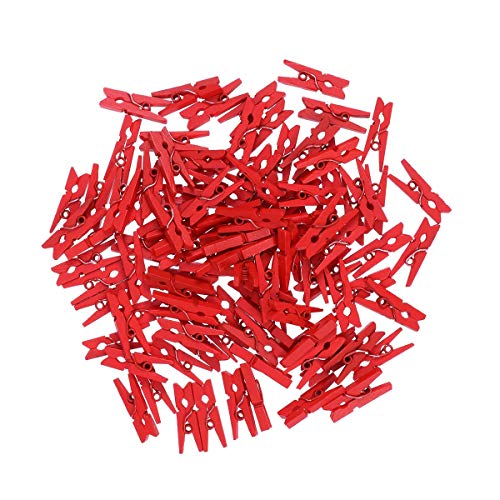VOSAREA 100 PCS Clips pour Photos Bois Mini Petit Papier Clips Pince à Linge pour Le Mariage Liège Conseil Suspendus Photos Peinture Artisanat Artisanat - Rouge