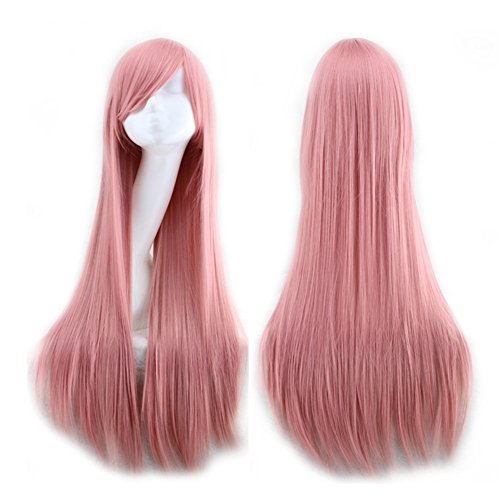 TopWigy 32" 80cm Girl's Cosplay Hair Wigs Long Straight Heat Resistant Costume Party Full Cosplay Wigs with Bangs (Pink)