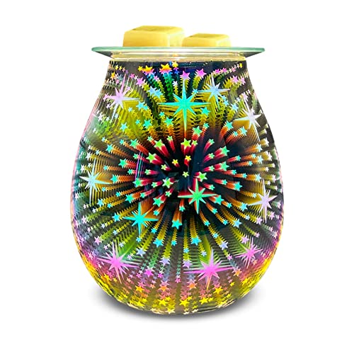 Lámpara Calentadora Velas, Quemador de cera derretido de cera eléctrica de vidrio 3D con luz LED, quemador de cera, calentador de fragancia for decoración del hogar, quemador de aceite esencial para H