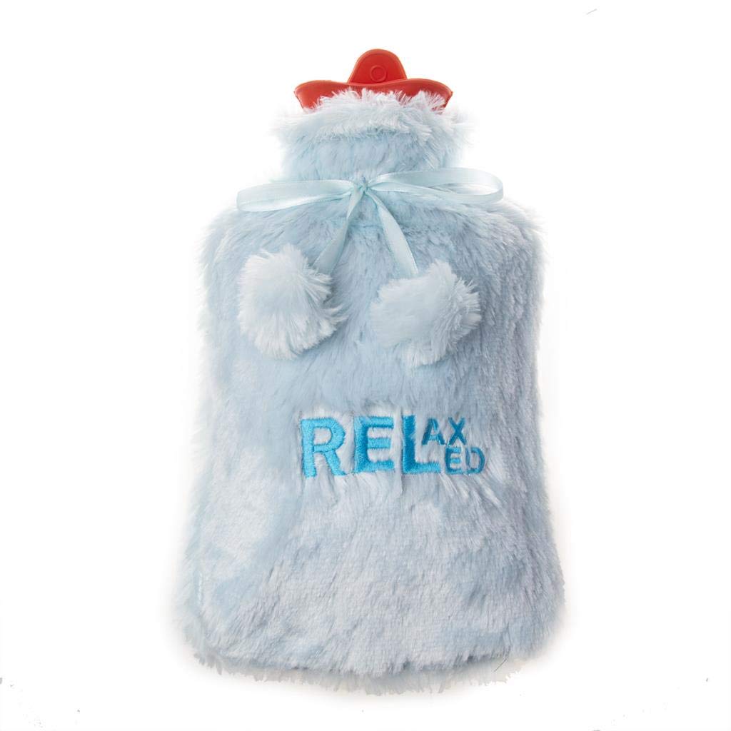 Biggdesign Relaxed Hot Water Bottle with Soft Plush Cover | Cold & Hot Compress Termofor | 68 OZ / 2L Large | Washable Hot Water Bag for Cramps, Neck and Back Pain, Feet and Shoulders | Blue