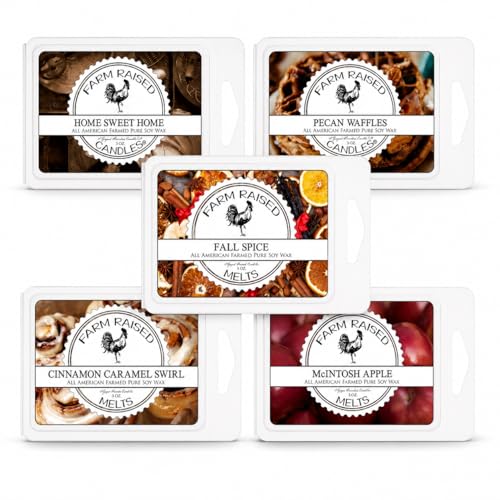 Farm Raised Candles - USA Grown Soy Wax Melts - Fall Spice - Bakery Variety Pack – 5 Pack, 16oz Total – Wax Melts Warmer Scents – Cinnamon, Pumpkin, Pecan Waffles, Cozy Kitchen Scents