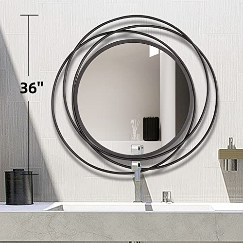 36"*36" Round Bathroom Mirror With Anti-Rust Metal Frame, Wall Mounted Mirror, No Stand, Large Fashion Decor Mirrors For Living Room, Bedroom, Entryway (Grey) #TOP5