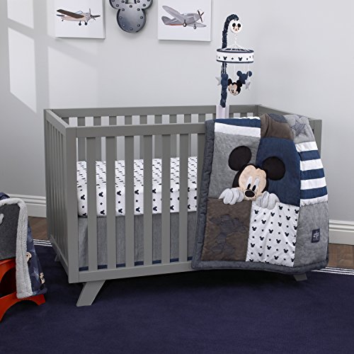 Image of Disney Mickey Mouse Hello World Star /Icon 100% Cotton Fitted Crib Sheet, Navy, White