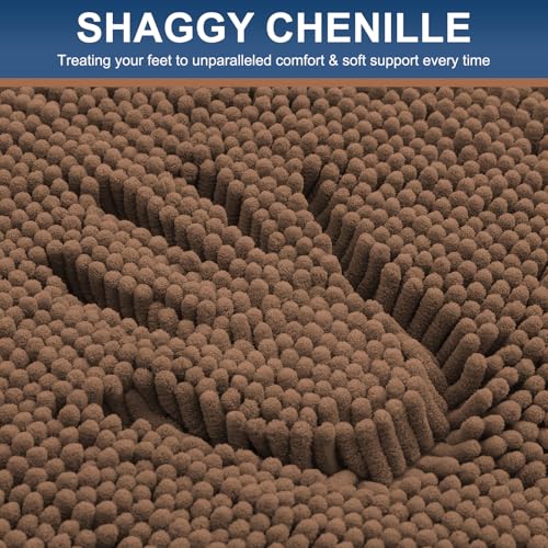 Smiry Luxury Chenille Bathroom Rugs 30x20, Extra Soft and Absorbent Shaggy Bath Mat, Machine Washable, Non-Slip Plush Carpet Runner for Tub, Shower, and Floor, Home Decor Accessories, Mocha