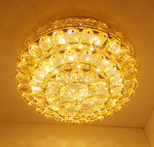 Image of swanart Crystalline Chandelier, 28cm Modern Crystal Ceiling Light Fixture Elegant Flush Mount LED Lamp with 3 Color Temperatures K9 Crystal Chandelier for Bedroom, Living Room, Dining Room