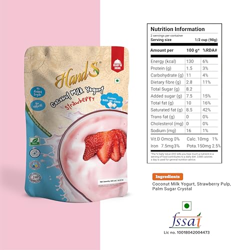 Image of HandS Dairy-Free Coconut Yogurt with Strawberry | Vegan & Plant-Based Yogurt Drink with Real Fruit Pulp & Palm Sugar | No Preservatives | 200g Each (Pack of 4)