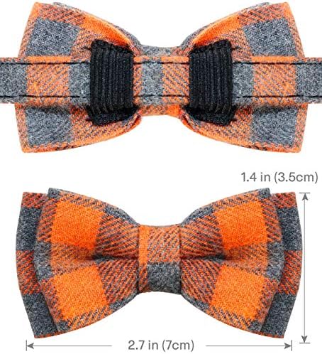Quick Release Cat Collar with Bell and Bow Tie, Cute Plaid Patterns, 2 Pack Kitty Safety Collars (Orange)