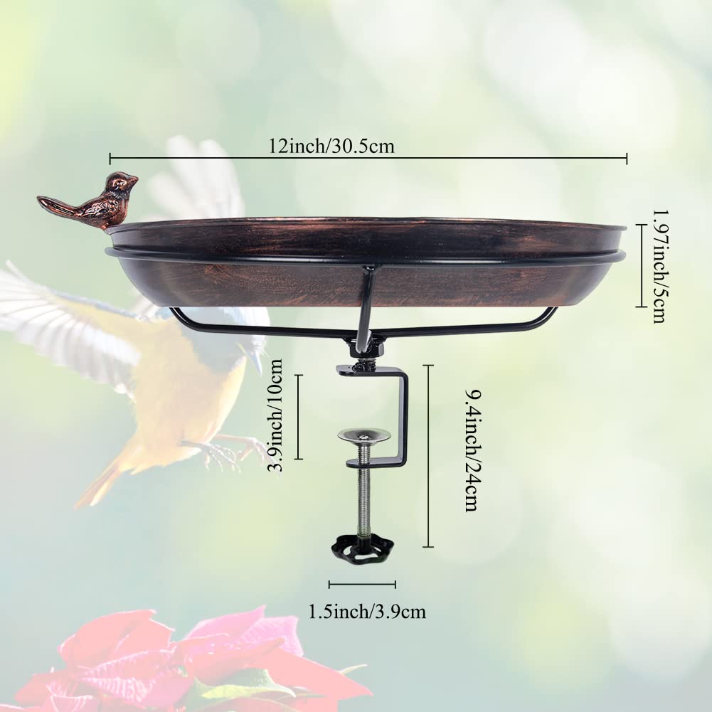 DREAMSOUL Wanna dla ptaków montowana na blacie z regulowanym solidnym metalowym zaciskiem, miska do kąpieli dla ptaków na zewnątrz, ogród, balkon, patio, dekoracja balustrady, lekka i odpinana