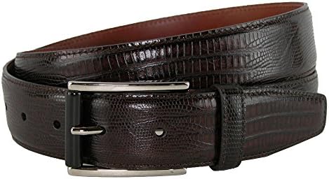 CrookhornDavis Men's Django Turin Tejus Lizard Print Dress Belt, 40, Dark Brown