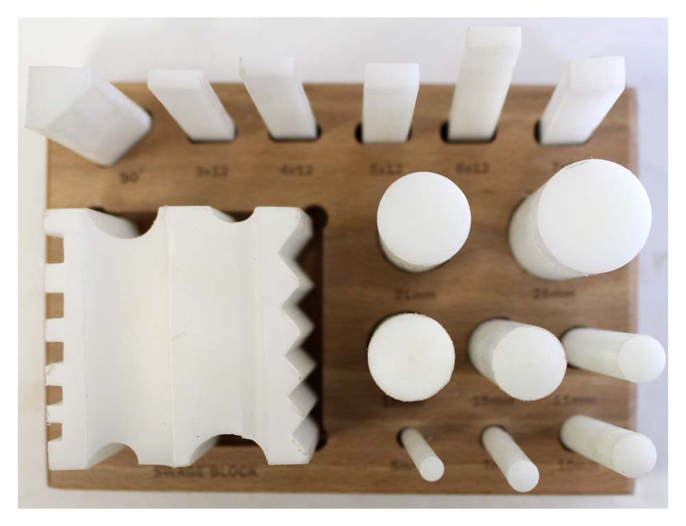 BENCH WIZARD 15 Piece Polypropylene Swage Block Set | Comprehensive Bending Tools | with Wooden Stand | Ideal for Delicate Metals & Jewelry Crafting