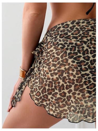 WDIRARA Women's Leopard Print Sarongs Cover Up Skirt Sheer Chiffon Swim Wraps4