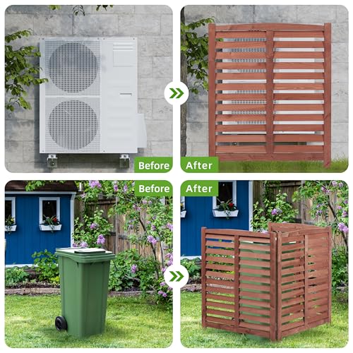 3-Panel Outdoor Air Conditioner Fence Screen, Outside Wood Privacy Fence, 32" W x 38" H