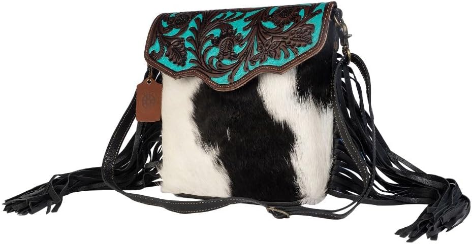 Myra Bag Western Style Purse - Fringe Purses for Women with Real Cowhide and Blue Accents, Leather Western Handbags for Women - Image 2