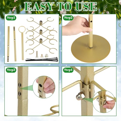 Funnymoom Christmas Cocktail Tree Stand with 3 Green Rattan and Bow, 3 Tier 12 Holders Gold Tree Tower Stand for Drink for Champagne Martini Cup for Xmas Wedding Bridal Showers Party by Funnymoom - Image 3
