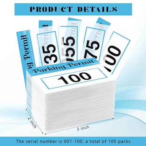 Clabby 100 Pcs 2x3 Inch Parking Permit Stickers Static Window Stickers with Front Adhesive, Car Windshield Decals Numbered 001-100
