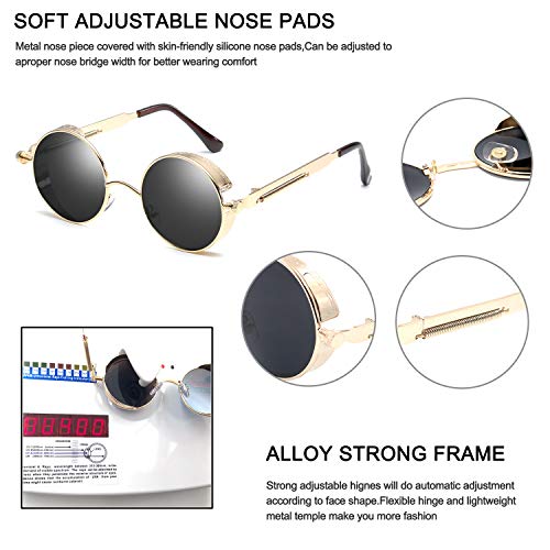 Image of PROUDDEMON Retro Gothic Steampunk Sunglasses for Women Men Round Lens Metal Frame