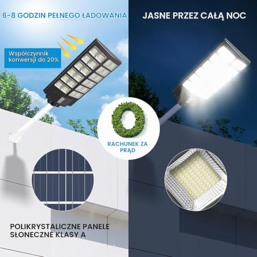 Lenlun 1200W solarne lampy uliczne na dwór wodoodporne, 120000LM 6500K LED solarne lampy na parkingu, czujnik ruchu, od zmierzchu do świtu, pilot i uchwyt do ogrodu, podjazdu, ścieżki, parkingu