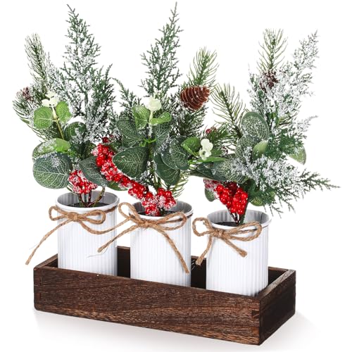 Yunlly Christmas Centerpieces Red Berry Christmas Artificial Pine Cone Snow
