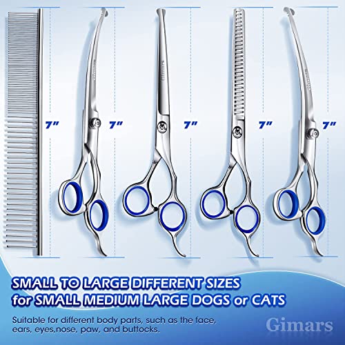 Image of Gimars 7.0in Professional 4CR Stainless Steel Safety Round Tip 6 in 1 Dog Grooming Scissors Heavy Duty Titanium Coated Pet Grooming Scissor for Dogs, Cats and Other Animals