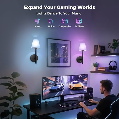 Image of L LOHAS LED Battery Operated Wall Sconce & Table Lamp Set of 2, 10000mAh Battery Powered Dimmable Wall Lamp with App, 15 DIY Color, Wireless Sconces Wall Decor for Living Room, Bedroom, Black