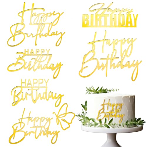 Lusofie 6 Stück Goldene Happy Birthday Tortendeko Spiegel Acryl Geburtstag Cake Topper Tortenaufsätze Gold Kuchenaufsätze An Der Seitliche Kuchen Für Torten Geburtstags Party Dekorationen