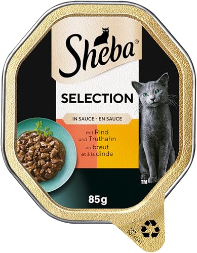 SHEBA Schale Nassfutter für Katzen Selection in Sauce mit Rind und Truthahn 2 x 11 x 85g 2