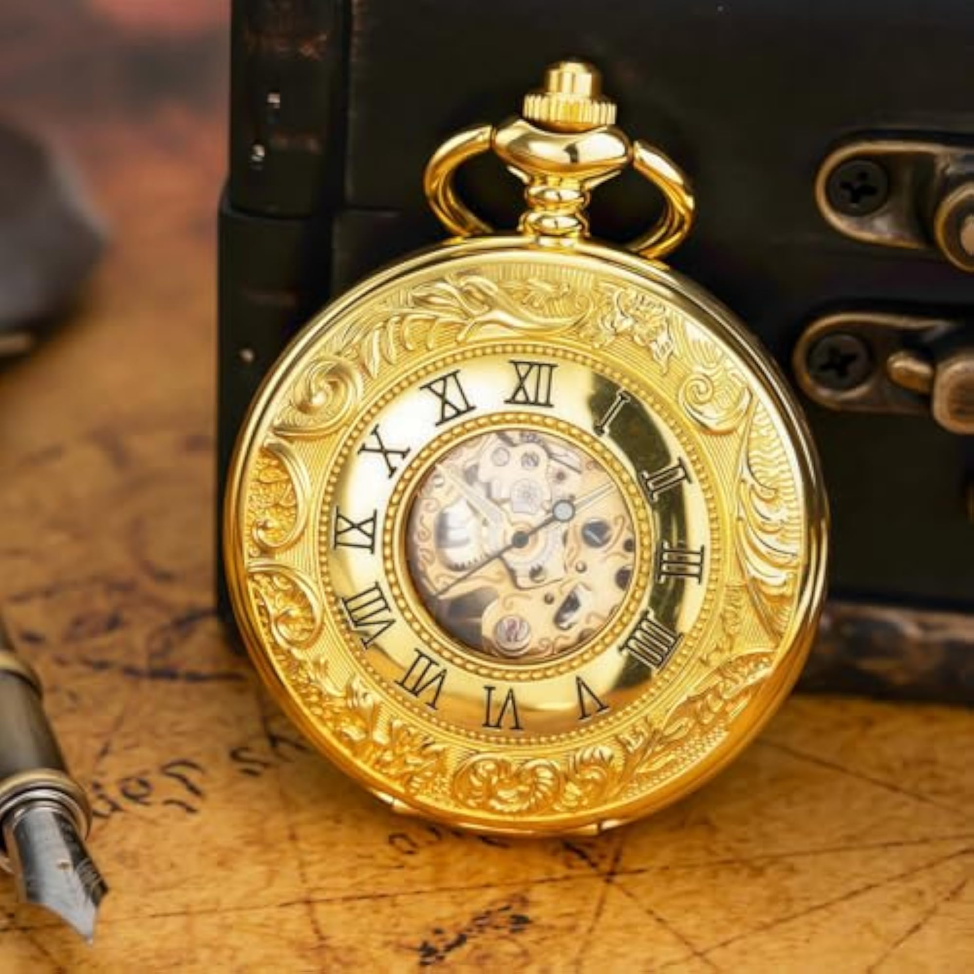 Skeleton Mechanical Pocket Watch with Roman Numerals